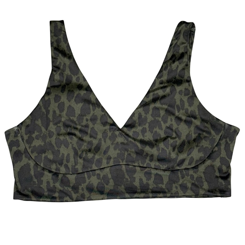 Victoria's Secret Sports Bra Large Green Leopard Print Cutout V-Neck Yoga - Picture 2 of 5